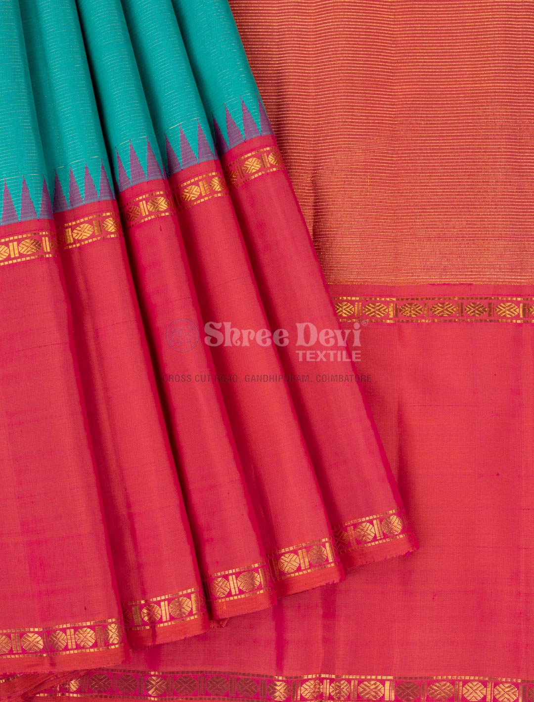 Dark Terra Cotta Combination Of Pea Green & Leafy Green Kanchipuram Silk  Sarees With Thread Tassels.