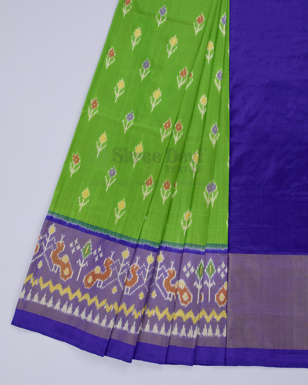 Dual Shade Of Blue And Rama Green Chettinad Cotton Saree