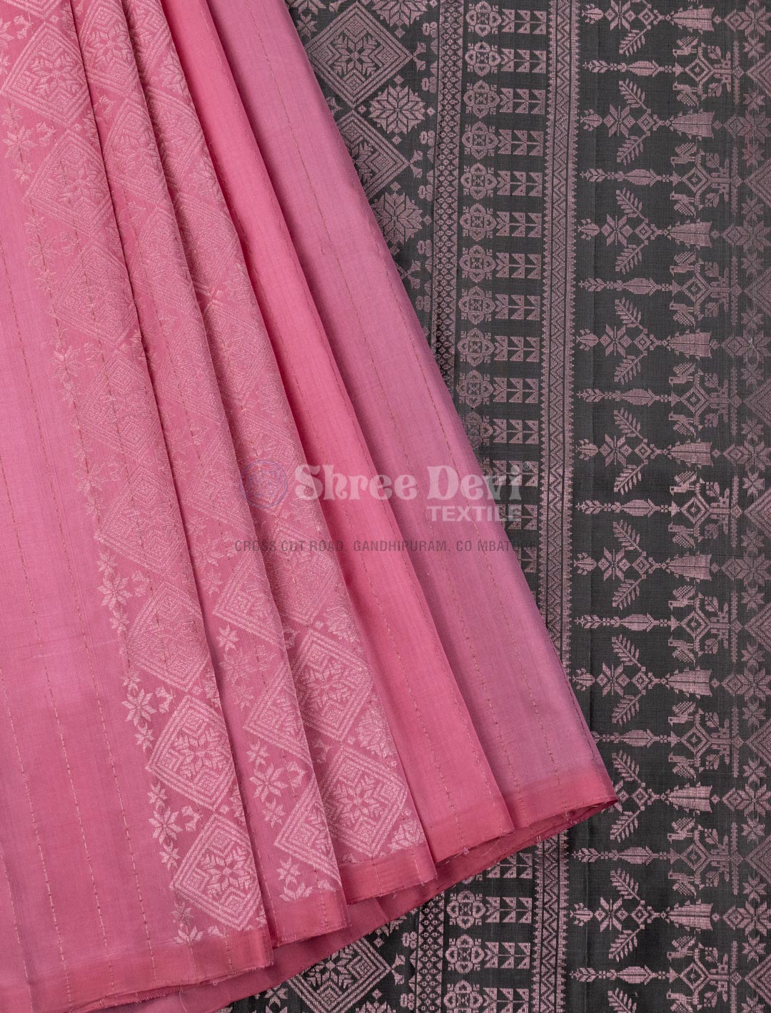 Pink Handloom Checks Banarasi Saree With Grey Border and Butterflies –  WeaverStory