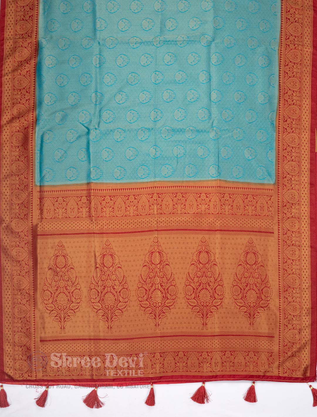 Blue Jay Combination Of Persian Orange & Bright Maroon Tusaar Silk Saree  With Thread Tassels