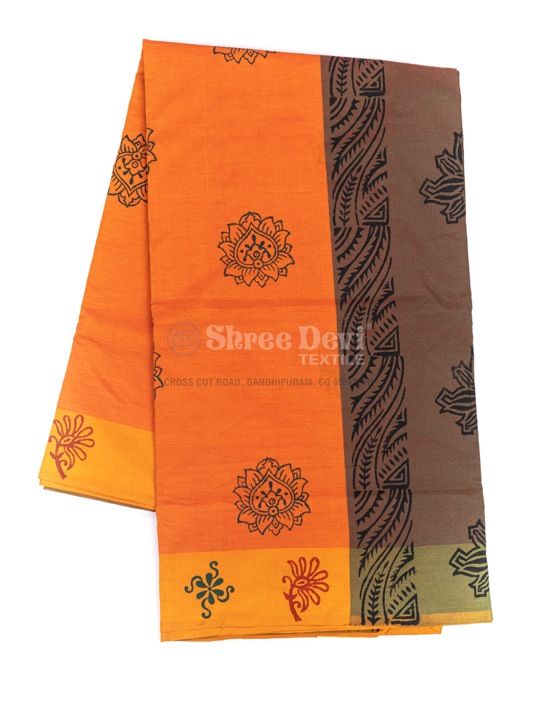 Digital Printed Chanderi Cotton Saree in Orange : SPFA12831